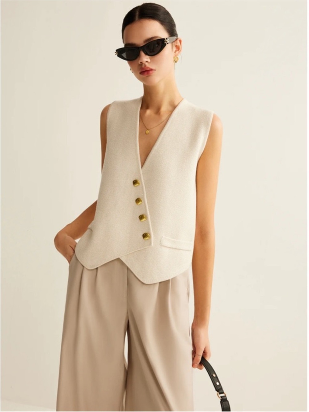 Commense Asymmetrical Beige Sleeveless Textured Button-Front Vest Size XL NWT